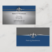 Carte De Visite Blue Fleur de Lis gris moderne (Devant / Derrière)