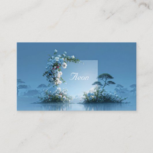 Carte De Visite Blue Floral Arch Misty Waterscape Minimalist (Devant)