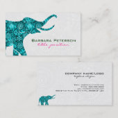 Carte De Visite Blue Floral Elephant Blanc Damas (Devant / Derrière)