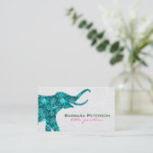 Carte De Visite Blue Floral Elephant Blanc Damas (Debout devant)