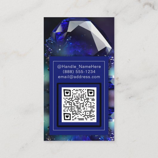 Carte De Visite Blue Gemstone Crystal Psychic Tarot Reader QR Code (Dos)