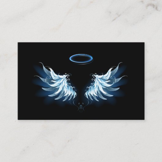 Carte De Visite Blue Glowing Angel Wings on black background (Devant)