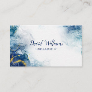 Carte De Visite Blue Gold Art Moderne Aquarelle Liquide
