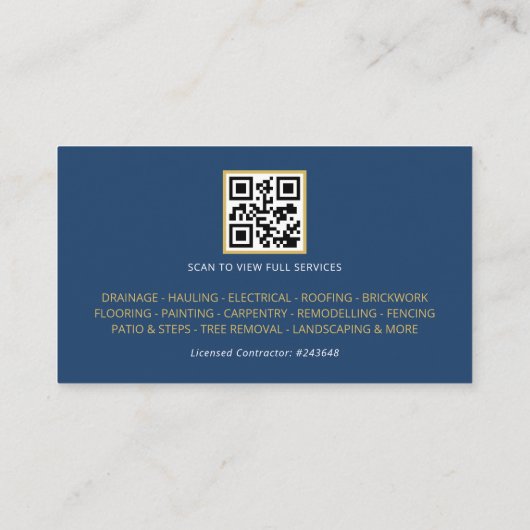 Carte De Visite Blue Gold Construction Building QR Code (Dos)