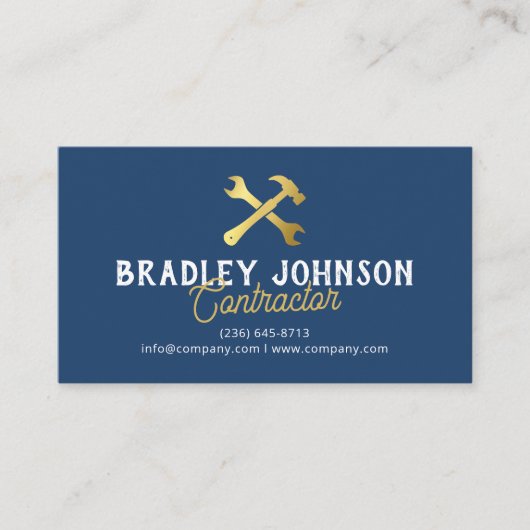 Carte De Visite Blue Gold Construction Building QR Code (Devant)