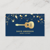 Carte De Visite Blue Gold Foil Guitare Musique enseignant Guitaris (Devant)