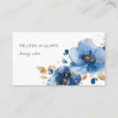 Carte De Visite Blue Gold Watercolor Flowers (Devant)