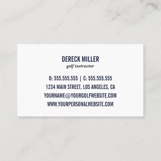 Carte De Visite Blue Golf Cup Logo Golf Professionnel ou instructe (Dos)
