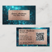 Carte De Visite Blue Green Shiny Glitter And Gold (Devant / Derrière)