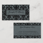 Carte De Visite Blue-Grey & Black Elegant Vintage Floral Damask (Devant / Derrière)