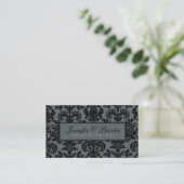 Carte De Visite Blue-Grey & Black Elegant Vintage Floral Damask (Debout devant)