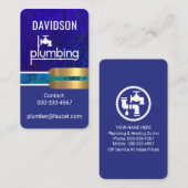 Carte De Visite Blue Grunge Plumbing Gold Tabs (Devant / Derrière)