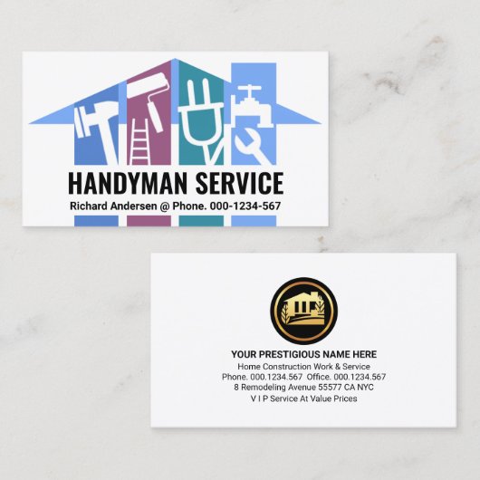 Carte De Visite Blue Home Handyman Tool Pillars (Devant / Derrière)