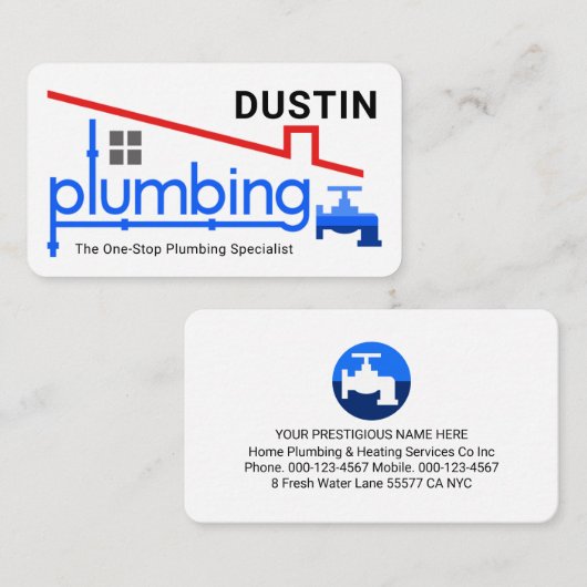 Carte De Visite Blue Home Plumbing Faucet Pipeline Plumber Service (Devant / Derrière)