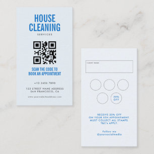 Carte De Visite Blue House Cleaning Services QR Code Fidélité &