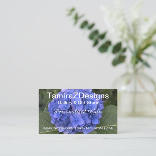 Carte De Visite Blue Hydrangea Business Contact Scan QR Codes (Debout devant)