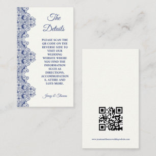 Carte De Visite Blue Lace Elegant Mariage Détails CARD