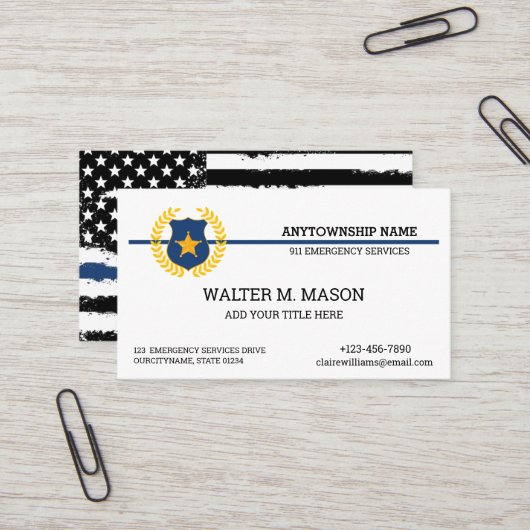 Carte De Visite Blue Line Police US FLAG (Devant/Arrière en situation)