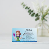 Carte De Visite Blue Maid House Cleaning lady housekeeping Service (Debout devant)