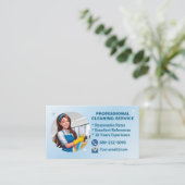Carte De Visite Blue Maid House Cleaning Services Janitorial Clean (Debout devant)