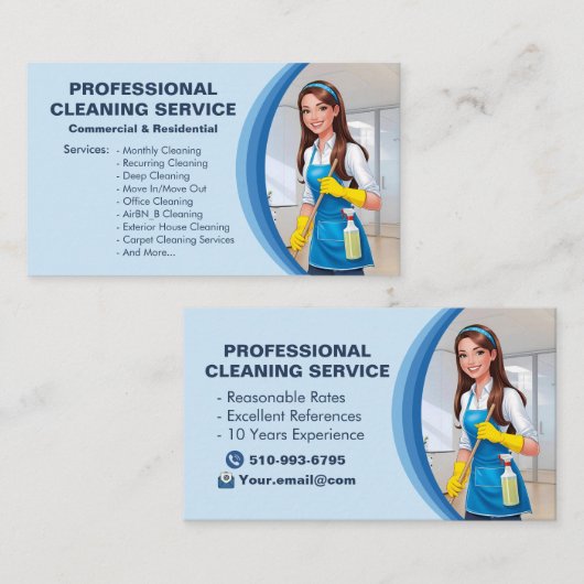 Carte De Visite Blue Maid House Cleaning Services Janitorial Clean (Devant / Derrière)