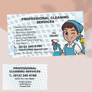 Carte De Visite Blue Maid Service de nettoyage de maison Lady Jani