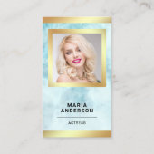 Carte De Visite Blue Marble Gold Modèle Actrice QR Code Photo (Devant)