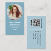 Carte De Visite Blue Modern Photo QR Code Custom (Devant / Derrière)