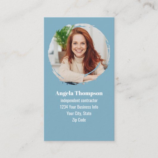 Carte De Visite Blue Modern Photo QR Code Custom (Devant)