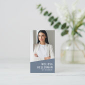 Carte De Visite Blue Modern Photo QR Code Logo Vertical (Debout devant)