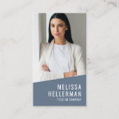 Carte De Visite Blue Modern Photo QR Code Logo Vertical (Devant)