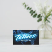 Carte De Visite Blue Neon & Smoke Tattoo Artist QR Code (Debout devant)