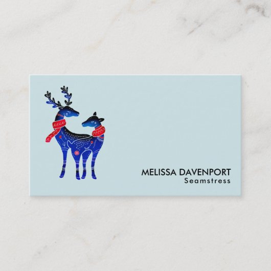Carte De Visite Blue Nordic Christmas Reindeer Pair (Devant)