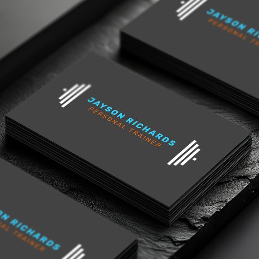 Carte De Visite Blue/Orange Bold Barbell Personal Trainer Simple