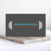 Carte De Visite Blue/Orange Bold Barbell Personal Trainer Simple