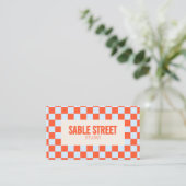 Carte De Visite Blue Orange Retro Checkerboard Bold Creative Brand (Debout devant)