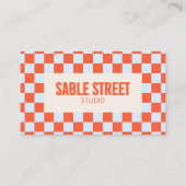 Carte De Visite Blue Orange Retro Checkerboard Bold Creative Brand (Devant)