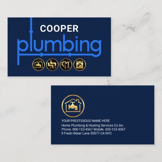 Carte De Visite Blue Plumbing Pipeline Plumber (Devant / Derrière)