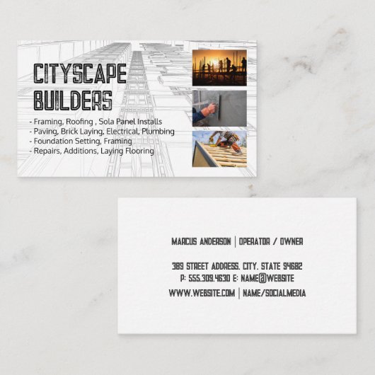 Carte De Visite Blue Prints | Construction Contractors (Devant / Derrière)