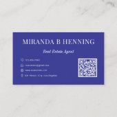 Carte De Visite Blue Professional Real Estate Agent Photo QR Code (Dos)