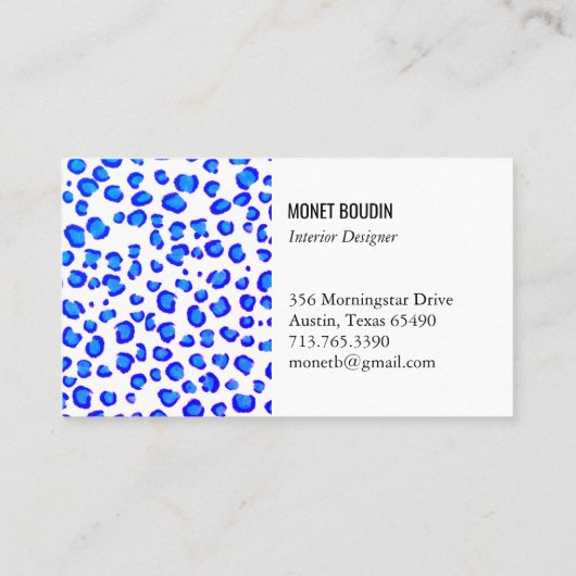 Carte De Visite Blue Purple Leopard Poster de animal personnalisé (Dos)