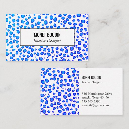 Carte De Visite Blue Purple Leopard Poster de animal personnalisé (Devant / Derrière)