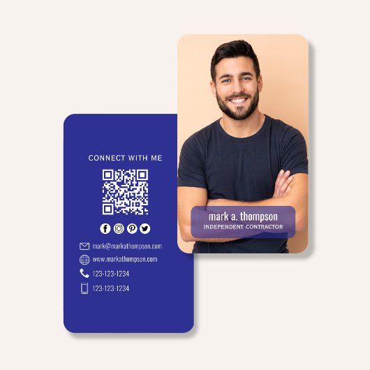 Carte De Visite Blue QR Code Photo Connect Modern Minimal