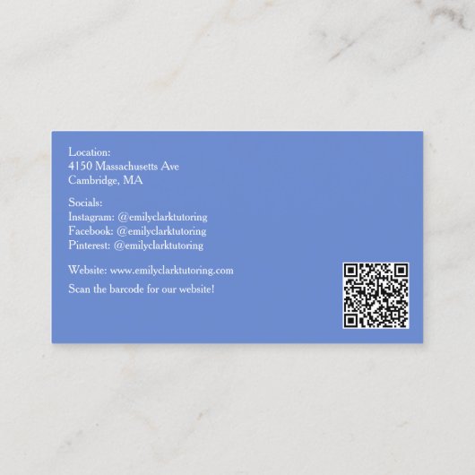Carte De Visite Blue QR Code School Teacher Red Apple   (Dos)