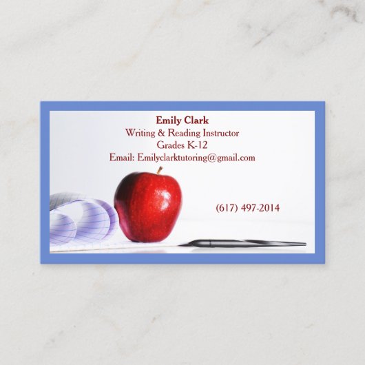 Carte De Visite Blue QR Code School Teacher Red Apple (Devant)