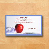 Carte De Visite Blue QR Code School Teacher Red Apple