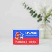 Carte De Visite Blue Red Plumbing Heating Pipe Frame (Debout devant)