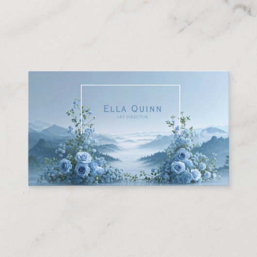 Carte De Visite Blue Rose Floral and Misty Mountain Valley (Devant)