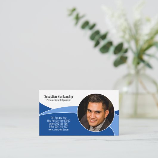 Carte De Visite Blue Security Professional Photo QR Code (Debout devant)