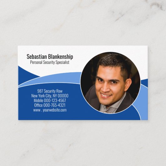 Carte De Visite Blue Security Professional Photo QR Code (Devant)